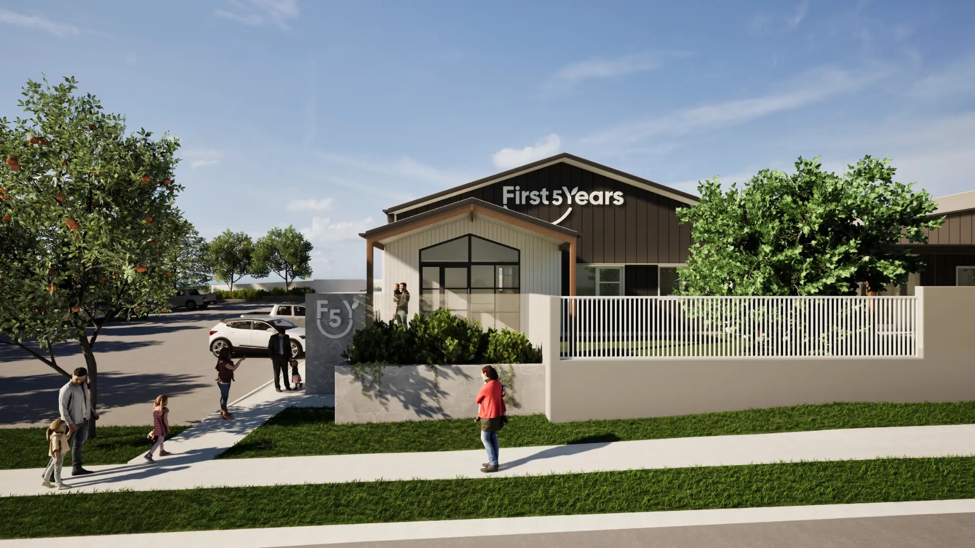 Architectural render of the First5Years Gladstone entry, showing the centre's arrival frontage.